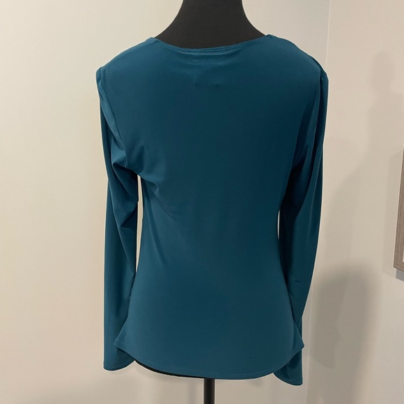 Vintage Frank Lyman Teal Gathered Blouse with Bust Bling - Picture 4 of 7